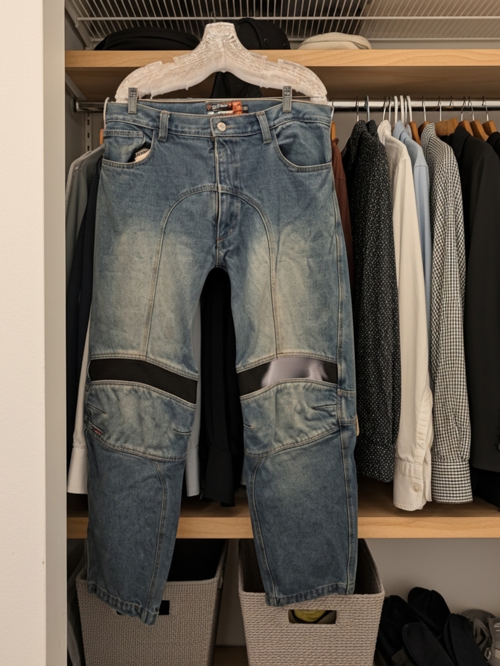 IICON RECON PANT Light Blue Men's Denim Jeans with Black Knee Panels Size 36 - Picture 8 of 8